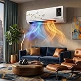 Smart Wall-Mounted AC & Heater Combo, 2-in-1 Cooling Fan & Space Heater with Remote & Timer, Quiet Portable Air Conditioner for Bedroom, Office & Garage(Brown)