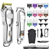 DAXXIN Hair Cutting Tool, Professional Hair Cutter Mans Hair Clipper Set Electric Cordless Hair Trimmer for Barber 2 Machines with 10 Guide Combs