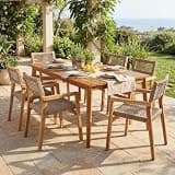 Christopher Knight Home Kira Patio Acacia Wood Dining Table Set for 6, Rectangular Patio Table and Chairs Set of 6, Dinner Chairs Set with Rope Woven Accents for Patio Furniture Set, Light Teak+Grey