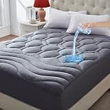 ELVEN HOME Queen Size Mattress Pad Waterproof, Pillow Top Cooling Mattress Topper Cover, Quilted Fitted Mattress Protector Washable, Deep Pocket 8-21" (60x80 inch, Grey)