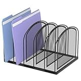 SUPEASY File Organizer for Desk, 5-Section Mesh Desk Organizer, Vertical File Holder Desktop Organizer File Sorter, File Folder Holder for Office Supplies, Black