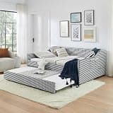 Yoglad Full Size Gingham Daybed with Trundle, Gingham Trundle Bed with Side Storage Pockets and Tufted Button Backrest, Convertible Day Bed for Living Room, Bedroom, Guest Room, Small Spaces(Black)