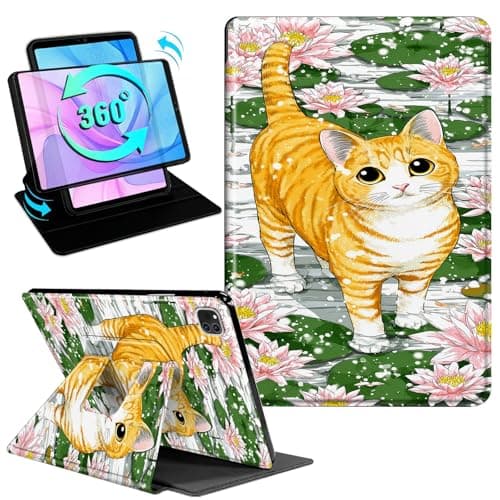 Gmeyutqy Case for iPad Air 13 Inch (M3/M2, 2025/2024) & iPad Pro 12.9 6th/5th/4th Gen, 360 Degree Rotating Swivel Stand Flip Leather Cover with Auto Sleep/Wake, Lotus Cat