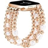 JR.DM Rose Gold Beaded Bracelet Bands Women Compatible with Apple Watch 40mm 42mm(S10/11) 41mm 38mm Dressy Fancy Stretchy Elastic Jewelry Strap Replacement for iWatch Series 11/10/9/8/7/6/5/4/3/2/1/SE