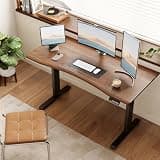 Solid Wood Electric Standing Desk 55"x23.6"Home Office Desk,Adjustable Workbench with 3 Stages Single Motor, Computer Workstation with T-Shaped Metal Bracket,Walnut Standing Table for Gaming(1 Box)