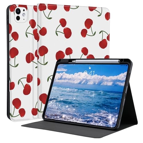 Idocolors Kawaii Cherry Case for 10.9" iPad A16 2025/2022(10th/11th Gen) with Pencil Holder, Auto Wake/Sleep Leather Soft TPU Back Cover for Women Girls
