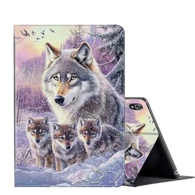 FUYOCWE for iPad Air 11 Inch Case M2 (2024) for iPad Air 5th/4th Generation (10.9",2022/2020),PU Leather Slim Folio Stand Auto Sleep Wake Cover for ipad 11 6th Gen-Snow Wolf with Her Cubs