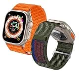CINORS XL XXL Big Men Wrist Band Compatible with Apple Watch 11 10 46mm Ultra 49mm iWatch Series 9 8 7 45mm Ankle Nylon Soft Breathable Strap for Series 6 5 4 44mm Green and Orange