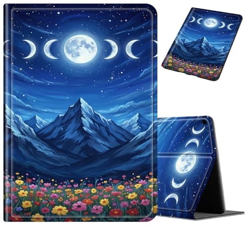 Case for iPad 9th/8th/7th Generation (10.2 inch, 2021/2020/2019), Slim PU Leather Folio Stand Cover with Auto Sleep/Wake, Shockproof Soft TPU Smart Cover for Women Girls - Moon Phase Mountain Art