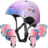 Kids Helmet with Knee Pads Elbow Pads and Wrist Guards,Child Protective Gear for Boys Girls Age 3-5-8 Years fit Roller Skates, Skateboarding, Scooter Bicycle Skate Scooter Skateboard (Pink)