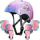 Kids Helmet with Knee Pads Elbow Pads and Wrist Guards,Child Protective Gear for Boys Girls Age 3-5-8 Years fit Roller Skates, Skateboarding, Scooter Bicycle Skate Scooter Skateboard (Pink)