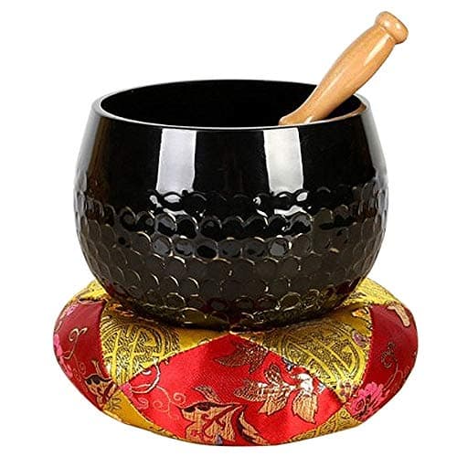 Singing Bowls Tibetan Singing Bowl Set Meditation Yoga Sound Bowl with Mallet, Silk Cushion for Stress Relief Meditation Singing Bowl Set (Color : Black, Size : 15x11cm)