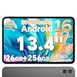 TECLAST Android 16 T65 13.4 inch Large Tablet, 256GB ROM, 12H 10000mAh Battery, 120Hz 1920x1200 IPS Display, 2.2Ghz Octa-Core Processor, 2.4/5G Wi-Fi+4G LTE, GPS, Ideal for Streaming and Learning