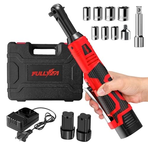 FULLYEA Cordless Electric Ratchet Wrench Set, 40 Ft-lbs, 550 RPM Power Ratchet,16.8V electric ratchet 3/8" drive with Variable Speed, 1/4" Adapter, LED Light, 2 * 2.0Ah Batteries and Fast Charger