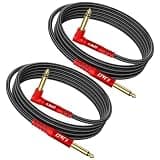 J&D Guitar Cable 2Pack, 1/4 Inch TS Instrument Cable, 6.35mm Cord for Electric Guitar, Bass, Keyboard, Amplifier, Speaker, Right Angle to Straight, Red, 10 Feet