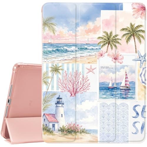 JOYLAND Ocean Beach Case for iPad Air 5th/4th Gen (2022/2020) 10.9 inch,iPad Air 11" M3 2025/M2 2024 with Pencil Holder,Trifold Stand Protective Cover with Soft TPU Back,Pink