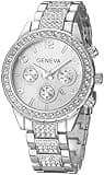 Gosasa Luxury Unisex Crystal Diamond Watches Quartz Digital Calendar Rose Gold Silver Stainless Steel Watch (Silver)