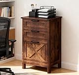 Hanuq Rustic Farmhouse 3-Drawer File Cabinet, Wooden Vertical Filing Cabinet with Barn Door, Anti-Tip Design, Printer Stand for Home Office