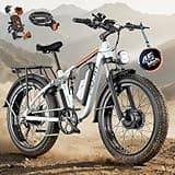 PUJH 6000W Dual Motor Ebike for Adults 60V Fast Electric Bike for Men Women,Up to 100 Miles,24" Fat Tire Suspension Electric Bike for Snow Off-Road Commuter Mountain E-Bike PU364 (White)