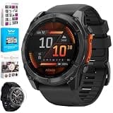 Garmin 010-02905-00 Fenix 8 51 mm, AMOLED Slate Gray with Black Silicone Band Bundle with Tech Smart USA Fitness & Wellness Suite + Deco Essentials 1.4 Inch Screen Protector