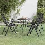 KLGBNCVE 5 Piece Patio Dining Set with Expanded Metal Mesh Anthracite, Folding Chairs with 7-Position Adjustable Backrest, E-Coated Outdoor Dining Set for Garden
