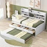 LUMISOL Twin Captain's Bed with Trundle and Drawers, Wood Daybed Frame with Storage