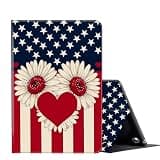Case for Amazon Fire HD 10 & HD 10 Plus Tablet (13th/11th Generation, 2023/2021), 10.1", Slim PU Leather Adjustable Multi-Angle Stand Cover with Auto Sleep/Wake-Patriotic USA Flag Daisy Heart