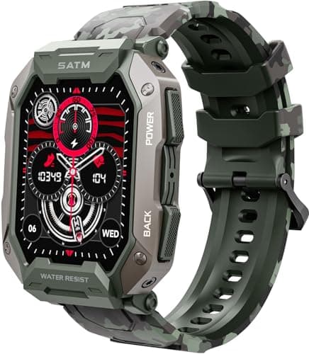 Yihou Tough Smart Watches for Men, Military Rugged Smartwatch 410mAh Long Battery Life with Bluetooth Calls Heart Rate Monitor Survival Fitness Tracker
