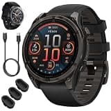 Garmin 010-02904-20 Fenix 8 47mm GPS Smartwatch, Sapphire, Carbon Gray Titanium with Black Silicone Band Bundle with Screen Protector, 3X Silicone Dust Cover and USB Type C Charging and Sync Cable