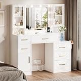 Makeup Vanity Desk with Mirror and Lights, Makeup Vanity Table with Lighted Mirror, Nightstand Dressing Table with Mirror and Lights, 51" Big Vanity with 6 Drawers & Lots Storage Space for All Girls