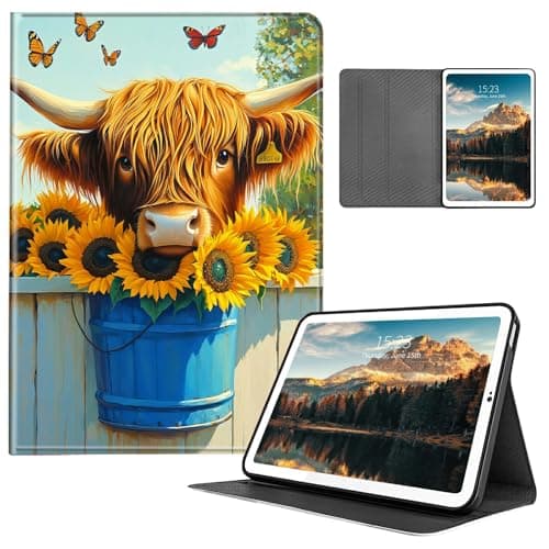 HEAKIERG Case for Samsung Galaxy Tab A 10.1" 2019 SM-T510/T515/T517, PU Leather Stand Shell Multiple Viewing Angles Shockproof Protective Cove for Woman Men, Sunflower Yellow Cattle