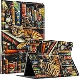 AIRWEE Slim Case for Samsung Galaxy Tab S10 Lite / S10 FE / S9 FE 10.9" & Galaxy Tab S9 11", Multi-Angle Stand PU Leather Smart Folio Cover with Soft TPU Back & Auto Wake/Sleep, Library Cat