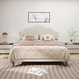QVUUOU Queen Size Upholstered Platform Bed with Adjustable Headboard, Linen Fabric Padded and Solid Wood Slats - Modern No Box Spring Needed, Easy Assembly, Beige