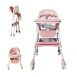 4-in-1 Baby High Chair for Babies & Toddlers, Foldable High Chair with Detachable PU Cushion, Removable Tray, Adjustable Height,Pink