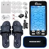 TENS Unit Muscle Stimulator with 24 Modes, 20 Intensities TENS Machine for Gradual Back Pain Relief Therapy, Rechargeable EMS Unit Massager with 10 TENS Electrode Pads,Slippers and Massager Belt