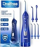 Oralfree Water Dental Flosser Cordless for Teeth Cleaning - 4 Modes Oral Irrigator 300ML Braces Flossers Cleaner, Rechargeable Portable IPX7 Waterproof Powerful Battery for Travel Home