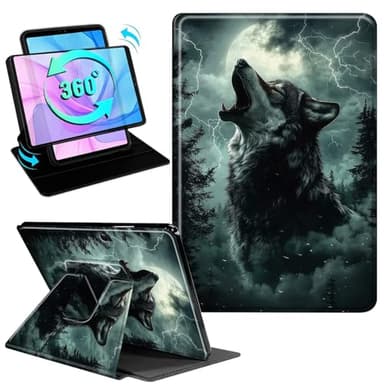 Gmeyutqy Case for Microsoft Surface Pro 11/10/9 13 Inch 2024/2022, 360 Degree Rotating Swivel Stand Flip Shockproof Leather Cover with Auto Sleep/Wake, Lightning Wolf