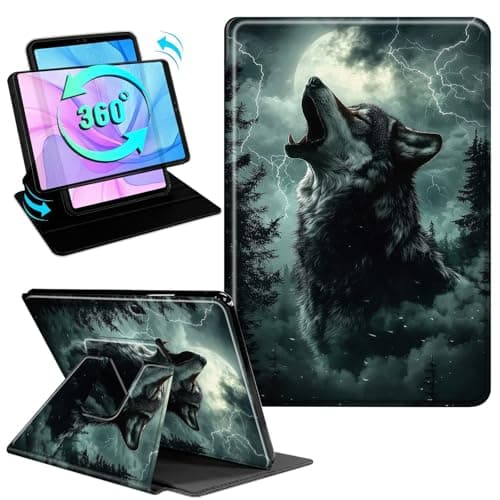 Gmeyutqy Case for Microsoft Surface Pro 11/10/9 13 Inch 2024/2022, 360 Degree Rotating Swivel Stand Flip Shockproof Leather Cover with Auto Sleep/Wake, Lightning Wolf
