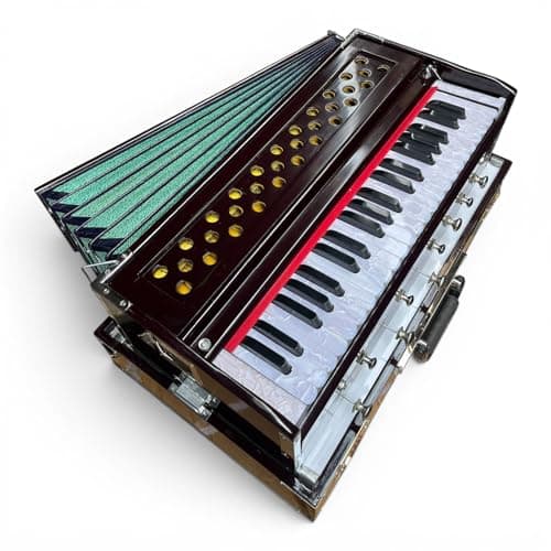 JPSK IMPEX 9 Stopper Folding Harmonium with Coupler & Carry Bag – Double Reed (Male & Bass), 42 Keys, A440 Hz Tuned, Multi-Fold Bellows, Full Wooden Cover, Handmade Indian Cedar Wood Harmonium