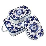 Portable 3 Set Packing Travel Organizer 100% Polyester Bag For Closet, Chinese Traditional Blue Gold (3 Set)