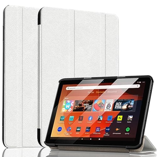 Fire HD 8 Tablet Case(12th/10th Generation, 2024/2022/2020 Release), Ubearkk Lightweight Slim Shell Quality PU Leather Trifold Stand Cover Auto Wake/Sleep,White