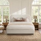 GEWOTMP Queen Size Platform Bed Frame, Linton Upholstered Bedframes, Wood Base Platform Beds, No Box Spring Needed No Noise, Minimalist, Cream White Boucle