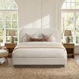 HXERY King Size Cream White Boucle Upholstered Platform Bed Frame, Wood Base & Reinforced Metal Frame, 44.5" Tall Headboard, 1000 lbs Weight Capacity, No Box Spring Needed, Noise-Free & Easy Assembly