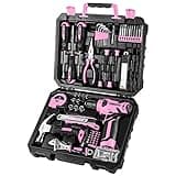 DEKOPRO Drill Set, Home Tool Set with 8V Pink Cordless Drill, Hand Tool Kit for Women, 126 pcs