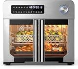 OSTBA French Door Air Fryer Toaster Oven Combo, 10-in-1 Air Fryer Toaster Oven with Rotisserie, 24QT Large Countertop Convection Oven, 102 Recipes & 7 Accessories, Stainless Steel
