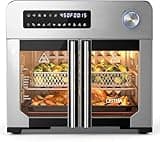 OSTBA French Door Air Fryer Toaster Oven Combo, 10-in-1 Air Fryer Toaster Oven with Rotisserie, 24QT Large Countertop Convection Oven, 102 Recipes & 7 Accessories, Stainless Steel