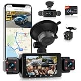 KYNNT 4 Channel Dash Cam for Car, 3 inch IPS Screen, 360° 1080P Dash Cam with 64G SD Card, 5G WiFi & App Control, 8 IR Lamps Night Vision, G-Sensor, Loop Recording, Reversing Assistance
