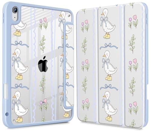 Lepeoac Case for iPad 11 inch A16 2025 Generation 11th / iPad 10.9 inch 2022 10th Gen, Buit in Pencil Holder with Shockproof Cover Clear Transparent Back Shell Auto Wake/Sleep, Preppy Stripe Goose