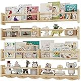 ECOOCE 34Inch Nursery Bookshelves,Set of 4,Wall Floating Shelf Kids Coat Rack with 6Hooks,Hanging Book Shelf for Baby Nursery Room Décor, Patent Number: 29958098(Burlywood, 34)