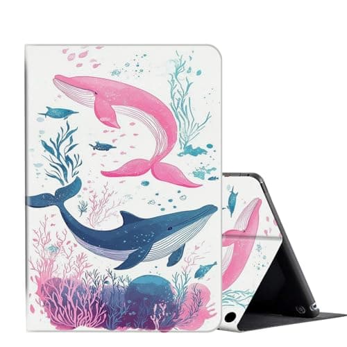 for Fire HD 10 Tablet Case 13th/11th Generation (2023/2021),Slim Adjustable Stand Cover for Amazon Kindle Fire HD 10 Plus 10.1" with Auto Wake/Sleep-Pink and Blue Whale